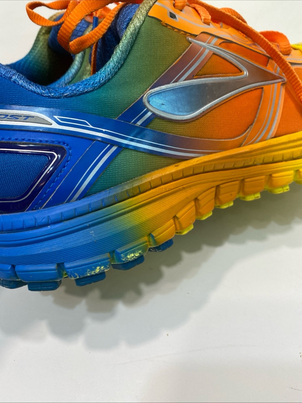 Brooks Ghost 8 Blue Yellow Orange Neon Athletic Running Walking Mens Shoes 9.5 - Picture 8 of 8